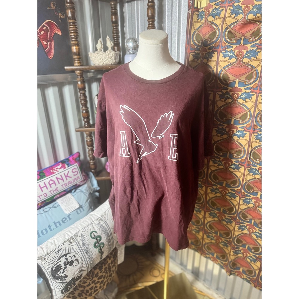 American Eagle Super Soft Maroon Graphic T-Shirt XXL/XXG Short Sleeve